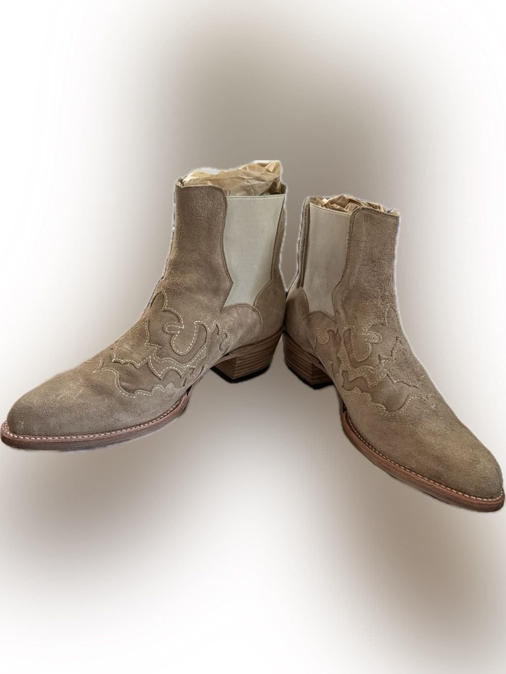 Stetson Taupe Suede Western Chelsea Ankle Boots